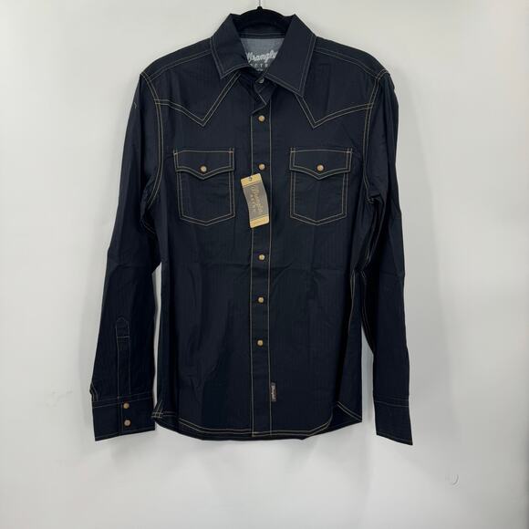 MEN'S WRANGLER RETRO® LONG SLEEVE WESTERN SNAP SOLID DOBBY SHIRT - Picture 2 of 8